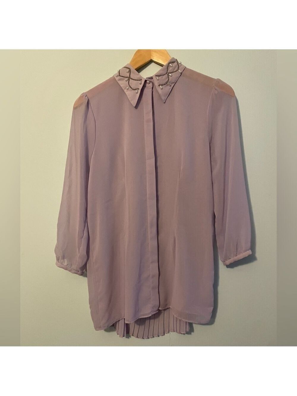Dylan & Rose Button Up Blouse Pleated Detailed Collar Size Small
